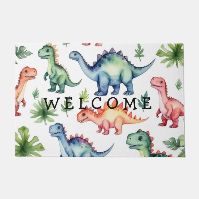 Trendy  Personalized watercolor dinosaur pattern  Doormat (Front)