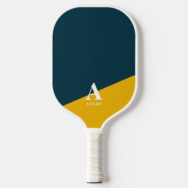 Trendy Personalized Youthful Blue Yellow Design Pickleball Paddle (Front)