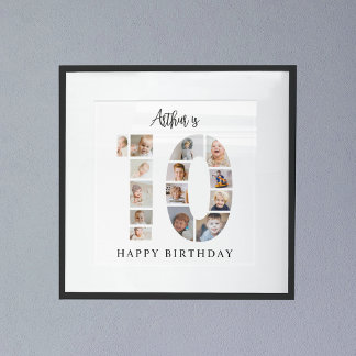 Trendy Photo Collage 10th Birthday Party Welcome Poster