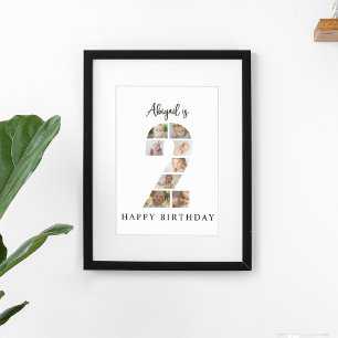 Trendy Photo Collage 2nd Birthday Party Welcome Poster