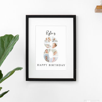 Trendy Photo Collage 8th Birthday Party Welcome Poster