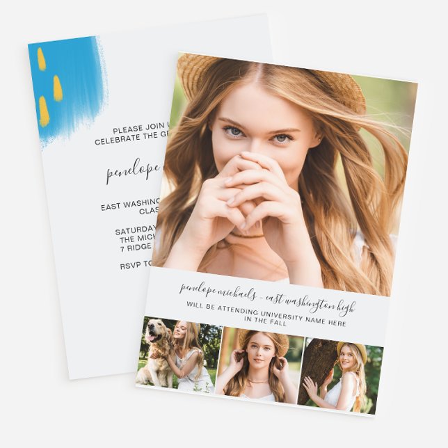 Trendy Photo Collage and Splashes Graduation Party Invitation (Creator Uploaded)