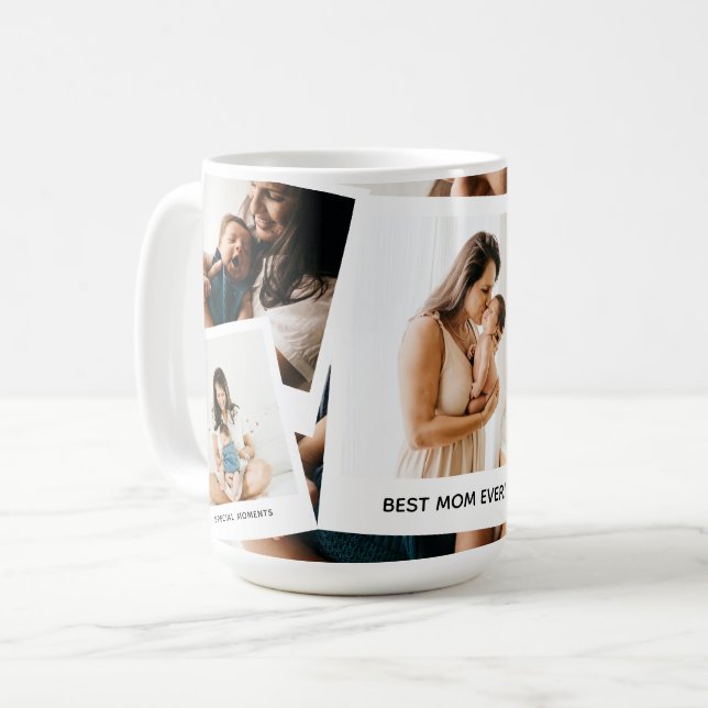 Trendy Photo Collage 'Best Mom Ever' Coffee Mug (Front Left)