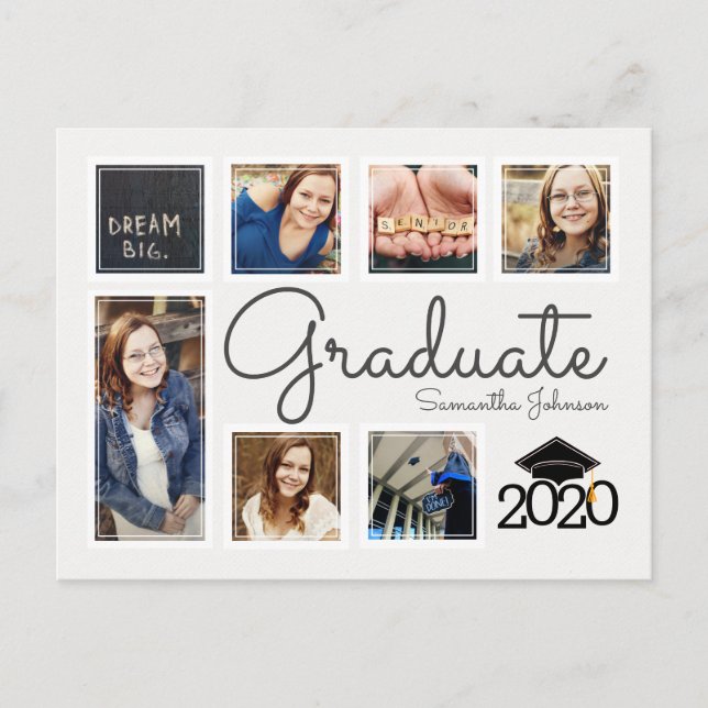 Trendy Photo Collage Cap Graduate Announcement Postcard (Front)