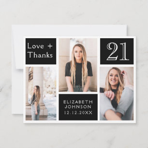 Trendy Photo Collage Happy 21st Birthday Thank You Card