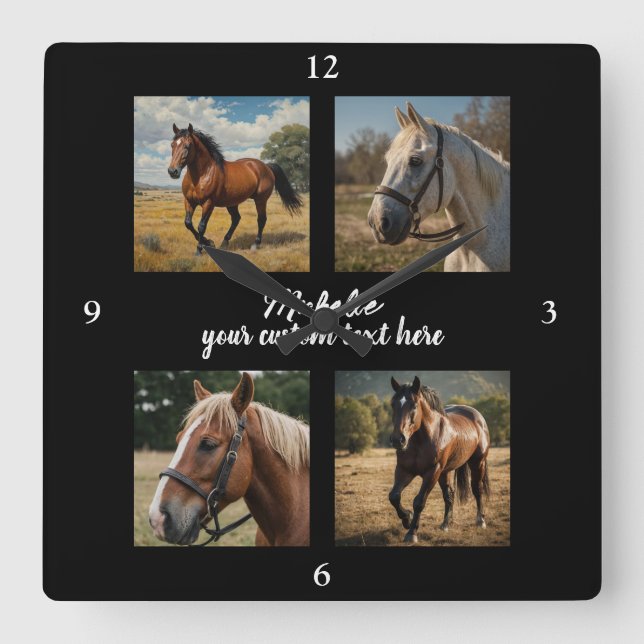 Trendy Photo Collage Personalized Horse Lover      Square Wall Clock (Front)