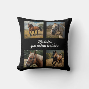 Trendy Photo Collage Personalized Horse Lover Throw Pillow
