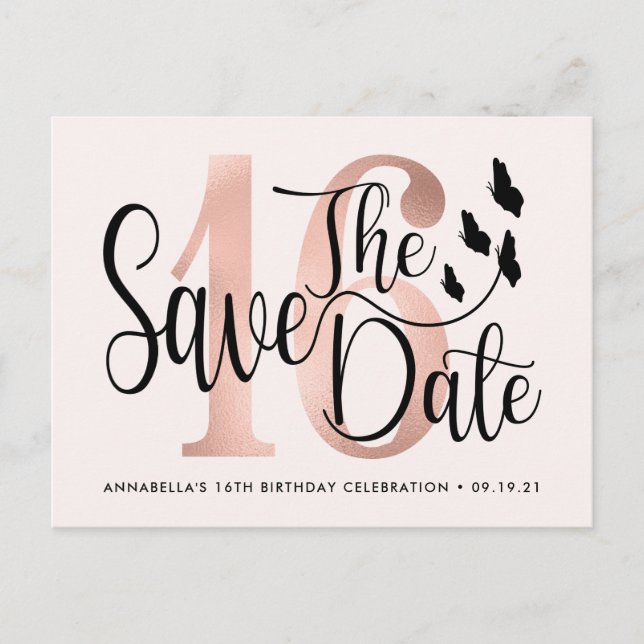 Trendy Photo Sweet 16 Enregistrer La Date Carte Po (Devant)