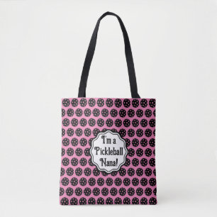 Trendy Pickleball Personalized Black and Pink Tote Bag