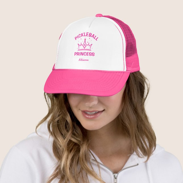Trendy Pickleball Princess Hot Pink with Crown Trucker Hat (Creator Uploaded)