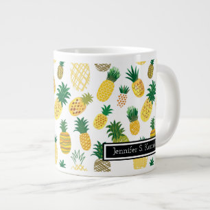Trendy Pineapple Pattern Add Your Name Large Coffee Mug