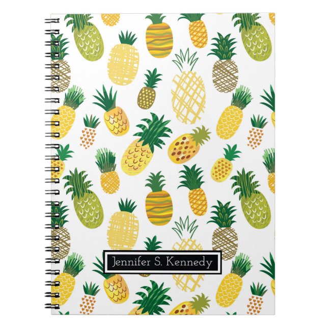 Trendy Pineapple Pattern | Add Your Name Notebook (Front)