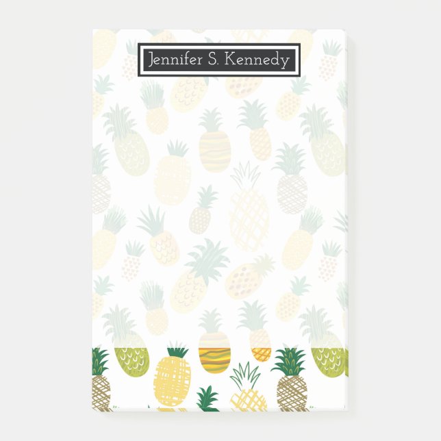 Trendy Pineapple Pattern | Add Your Name Post-it Notes (Front)