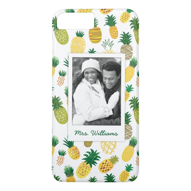 Trendy Pineapple Pattern | Add Your Photo & Name Case-Mate iPhone Case (Back)