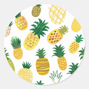 Trendy Pineapple Pattern Classic Round Sticker