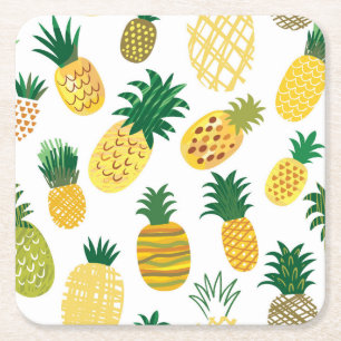 Trendy Pineapple Pattern Square Paper Coaster