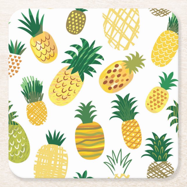 Trendy Pineapple Pattern Square Paper Coaster (Front)