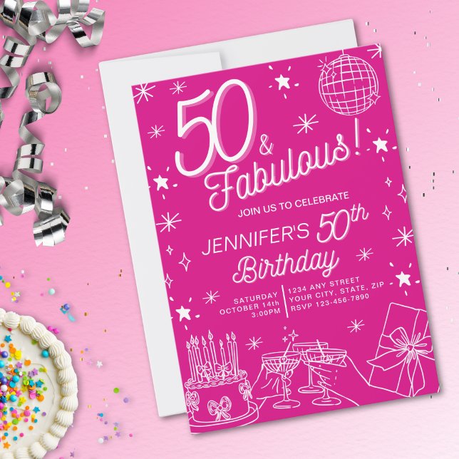 Trendy Pink 50 And Fabulous Birthday Invitation (Creator Uploaded)