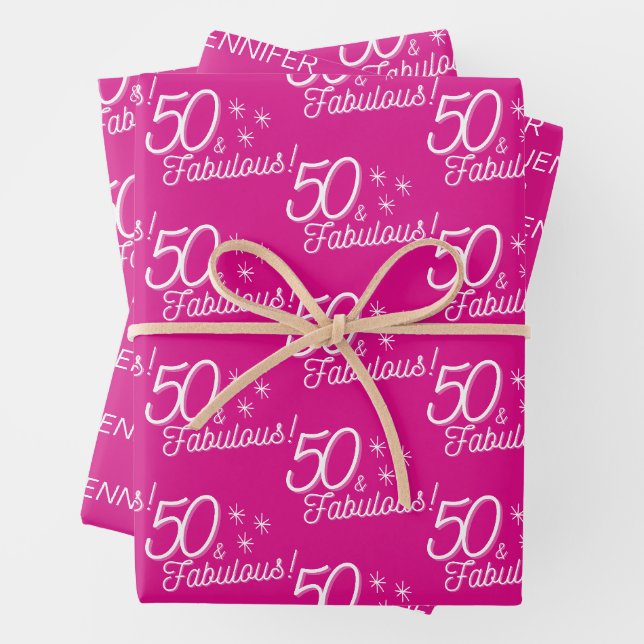 Trendy Pink 50 and Fabulous  Wrapping Paper Sheet (In situ)