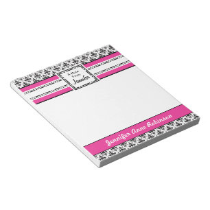Trendy Pink and Black Girl's Personalized Notepad