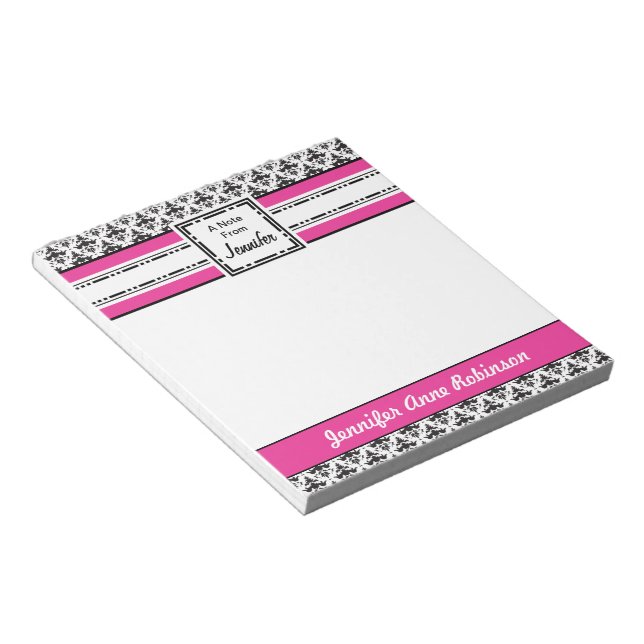 Trendy Pink and Black Girl's Personalized Notepad (Angled)