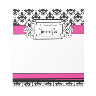 Trendy Pink and Black Girl's Personalized Notepad