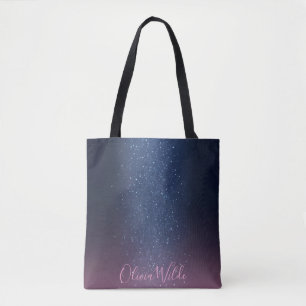 Trendy Pink and Black Glitter Personalized Tote Bag