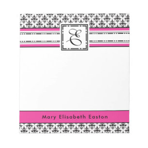 Trendy Pink and Black Lady's Monogram E Notepad