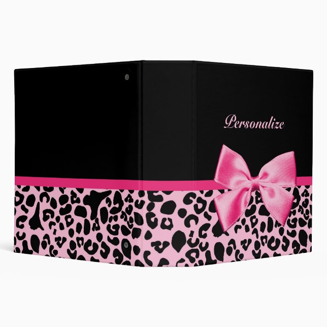 Trendy Pink And Black Leopard Hot Pink Ribbon Binder (Background)
