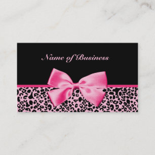 Trendy Pink And Black Leopard Hot Pink Ribbon Business Card