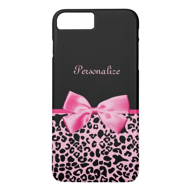 Trendy Pink And Black Leopard Hot Pink Ribbon Case-Mate iPhone Case (Back)