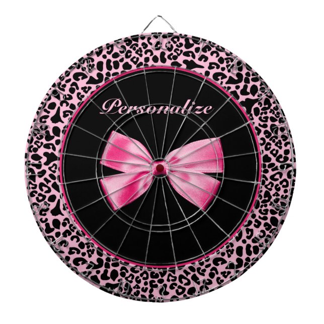 Trendy Pink And Black Leopard Hot Pink Ribbon Dartboard (Front)