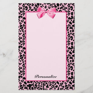 Trendy Pink And Black Leopard Hot Pink Ribbon Stationery