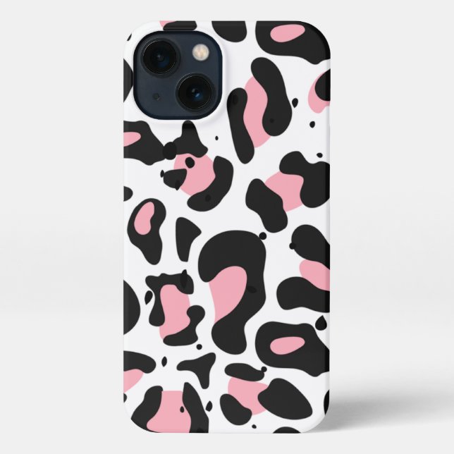 Trendy Pink and Black Leopard Print iPhone Case (Back)
