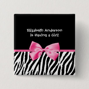 Trendy Pink And Black Zebra Print Girl Baby Shower 2 Inch Square Button