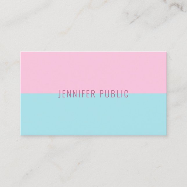 Trendy Pink And Blue Modern Simple Template Chic Business Card (Front)