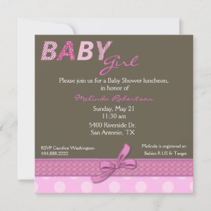 Trendy Pink and Brown Baby Shower Invitation