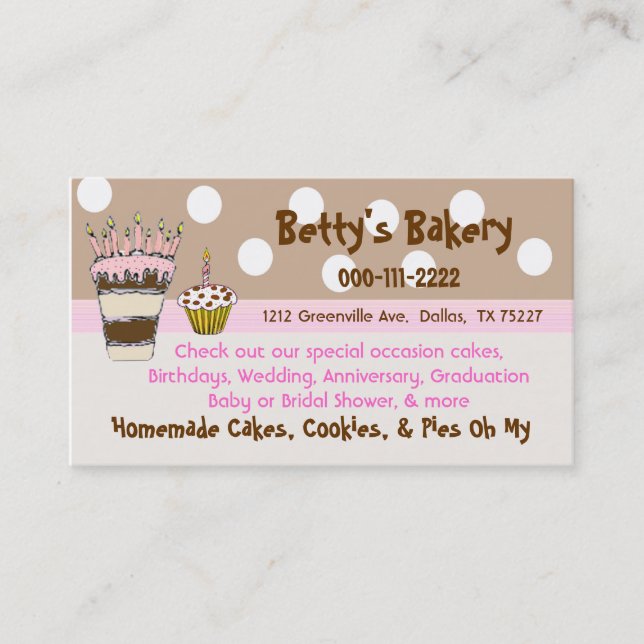 Trendy Pink and Brown Bakery Business Card (Front)