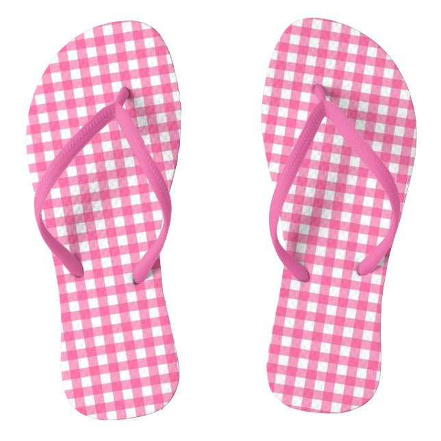 Trendy Pink and White Gingham Chequered  Flip Flops (Footbed)