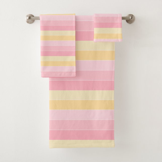 Trendy Pink And Yellow Modern Elegant Template Bath Towel Set (Insitu)