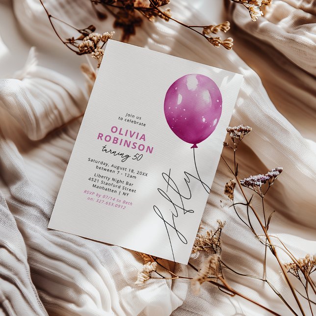 Trendy Pink Balloon 50th Birthday Invitation (Creator Uploaded)