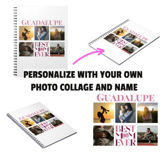 Trendy Pink Best Mom Ever Photo Collage Notebook