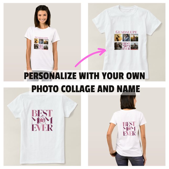 Trendy Pink Best Mom Ever Photo Collage T-Shirt (Trendy Pink Best Mom Ever Photo Collage T-Shirt)