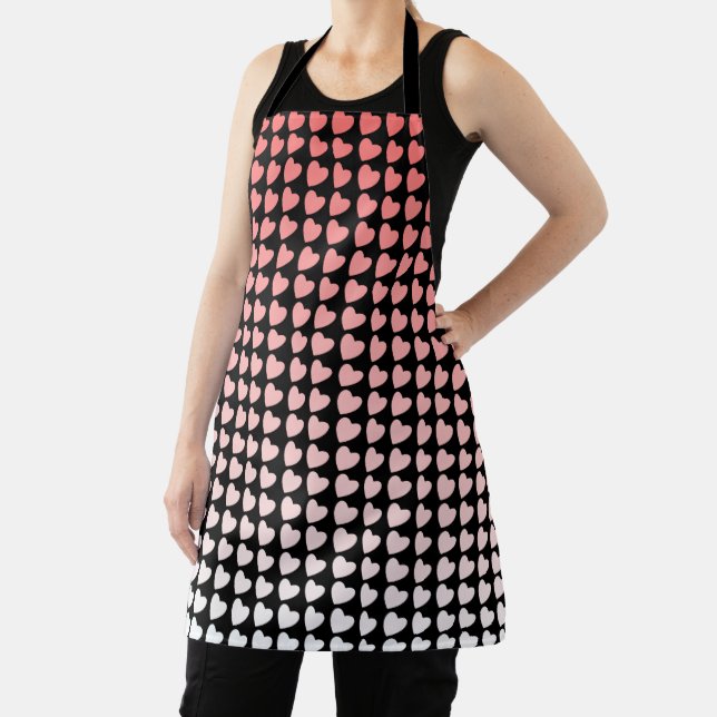 Trendy Pink Black Heart Gradient Pattern Apron (Insitu)