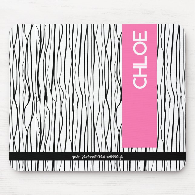 Trendy Pink & Black Personalized  Mouse Pad (Front)