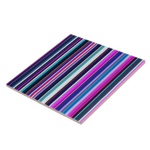 Trendy Pink Blue Stripes Collection Tile