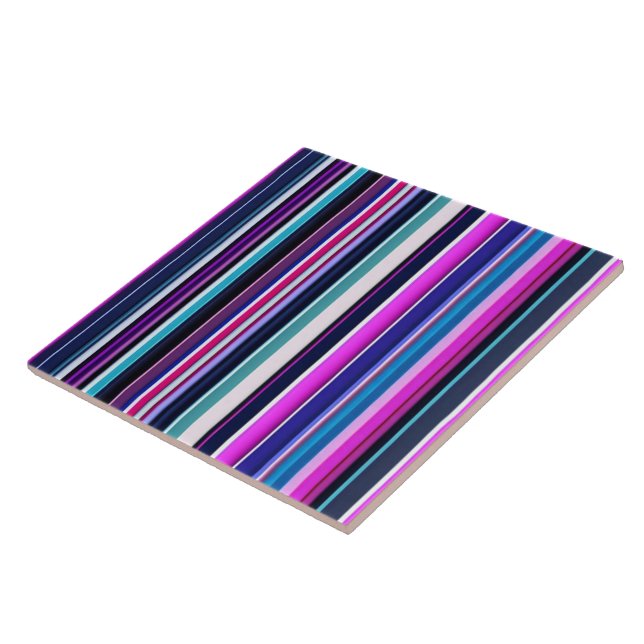 Trendy Pink Blue Stripes Collection Tile (Side)