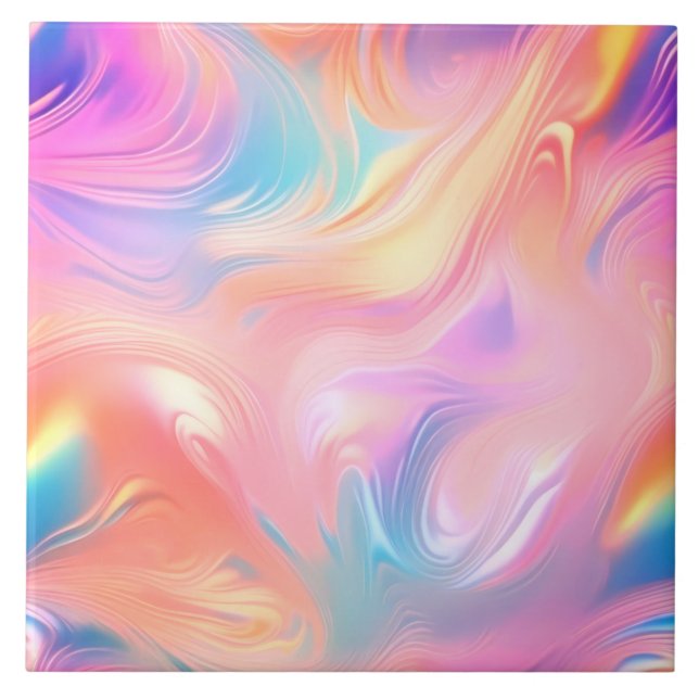 Trendy Pink Blue yellow abstract waves Tile (Front)