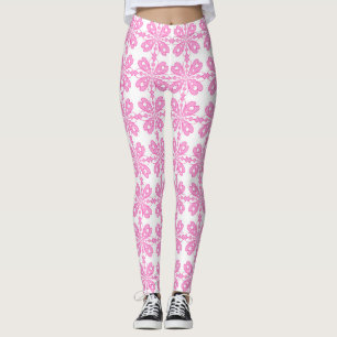 Trendy Pink Blush Blossom Seamless Pattern Leggings