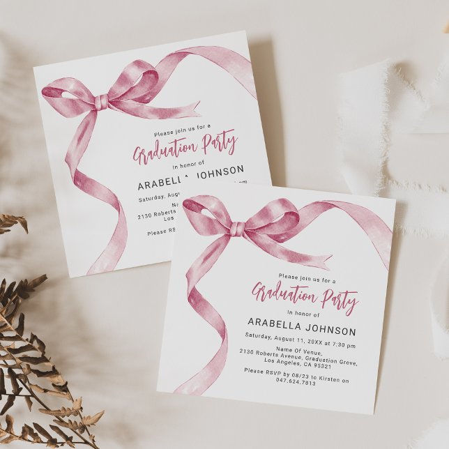 Trendy Pink Bow Graduation Holiday Card (Creator Uploaded)